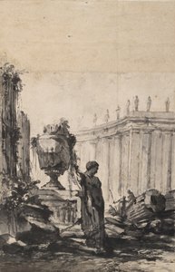 Arkitektonisk fantasi med Vase, Herm og Colonnade